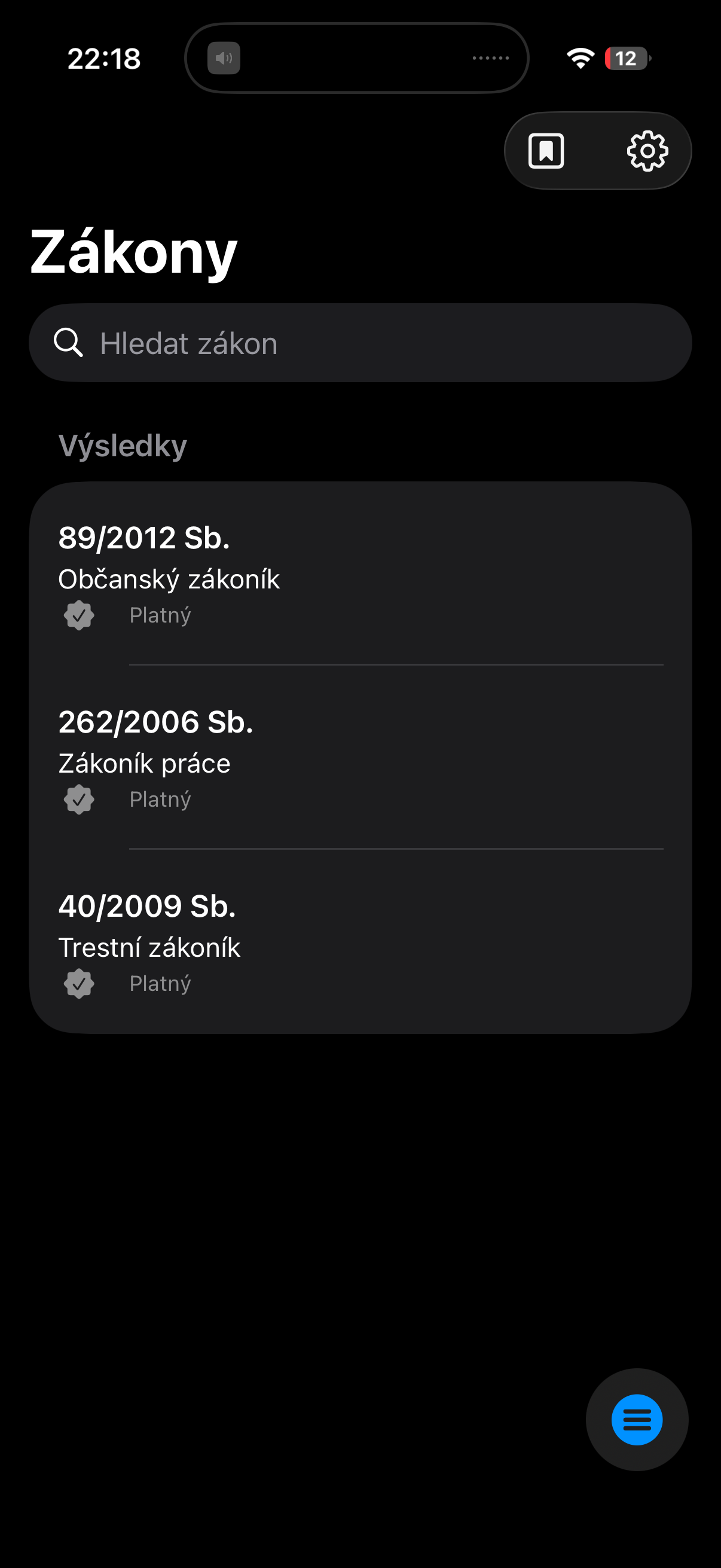 Aplikace Zákony by lawgpt se seznamem platných českých zákonů